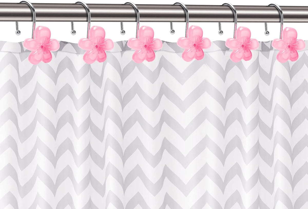Flower Decorative Shower Curtain Hooks, Glow in The Dark, Set of 12, Pink
