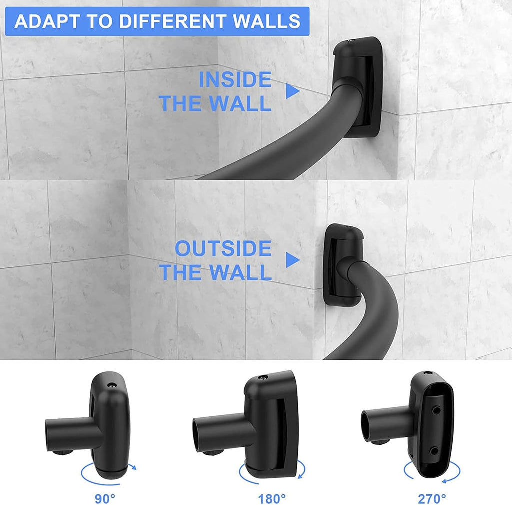 Tlooe Curved Shower Curtain Rod, 45-72 inches Adjustable Arched Shower Curtain Curved Rods, Rustproof Round Never Fall Design for Bathroom, Black, Need to Drill