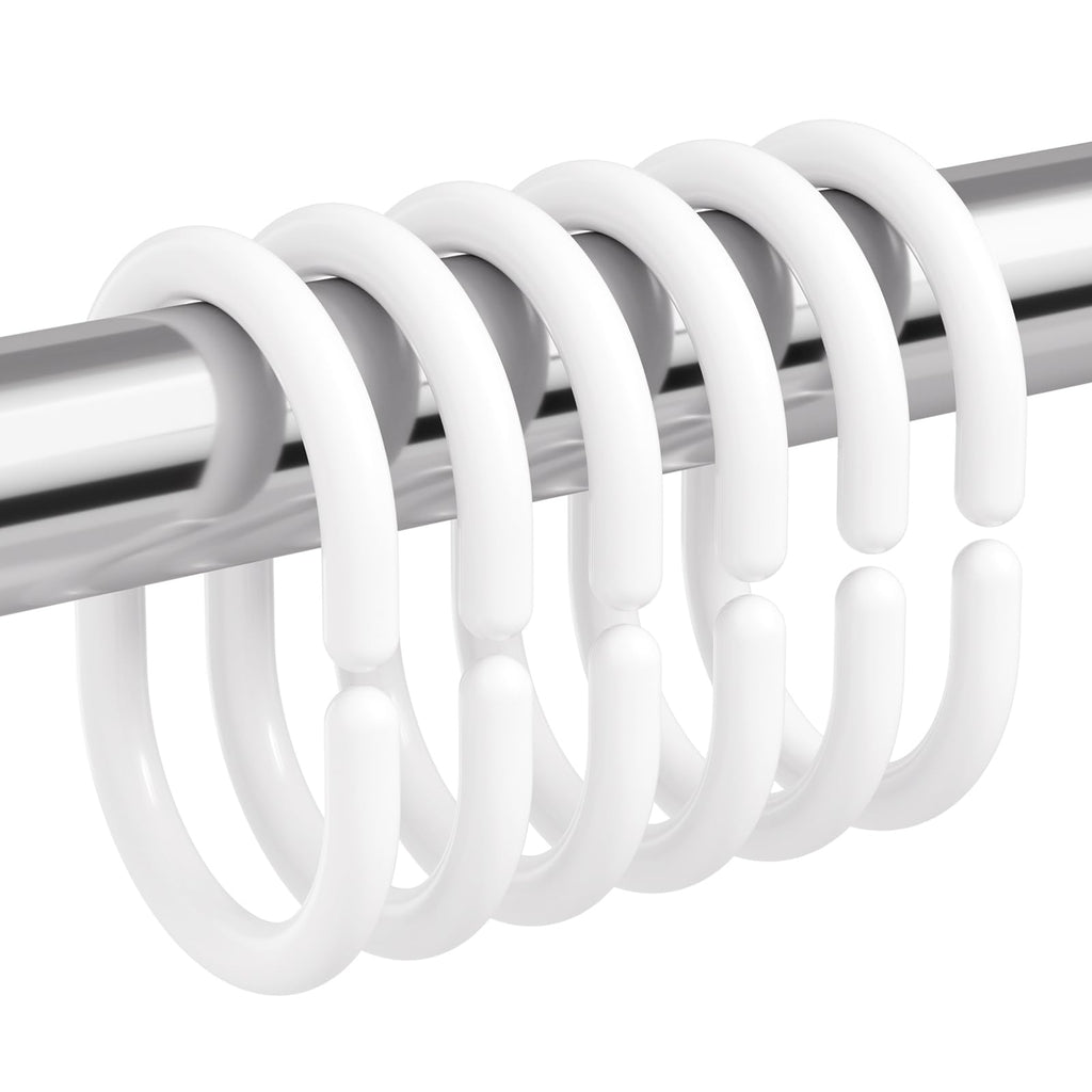 Amazer White Shower Curtain Hooks Rings, 24 Pcs Plastic Shower Curtain Rings, Plastic Shower Curtain Hooks for Bathroom Shower Rod, White Shower Hooks Rings Loops for Shower Curtain