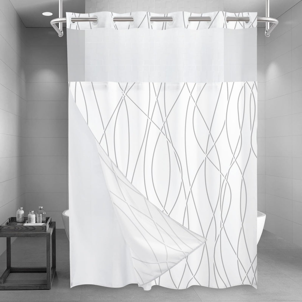 LXBNI Ringless Shower Curtain with Snap-in Liner, Gray White, 71 x 74 Inch