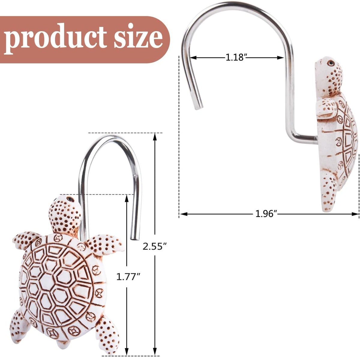 Decorative Shower Curtain Hooks,12Pcs Seashell Turtles Shower Curtain Rings
