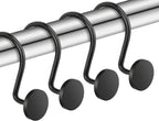 CHICTIE Black Shower Curtain Hooks, 12 Pieces, Metal, Shower Curtain Rings, Modern Decorative Design