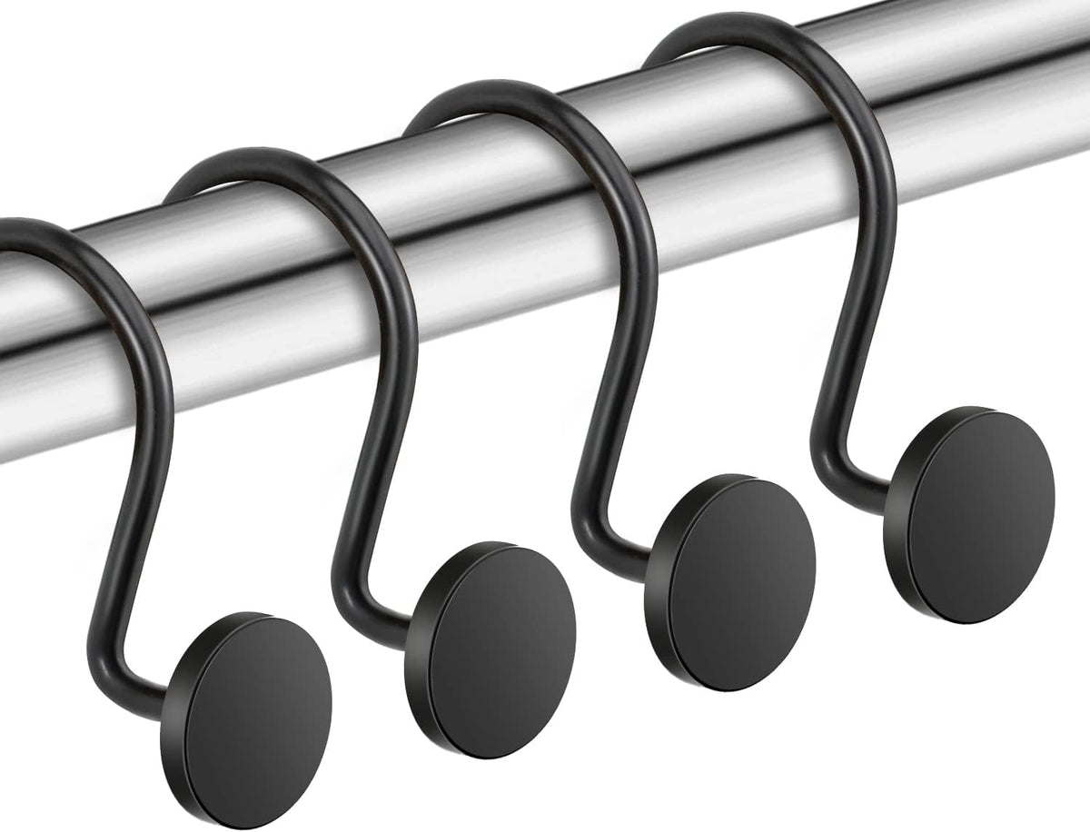 CHICTIE Black Shower Curtain Hooks, 12 Pieces, Metal, Shower Curtain Rings, Modern Decorative Design