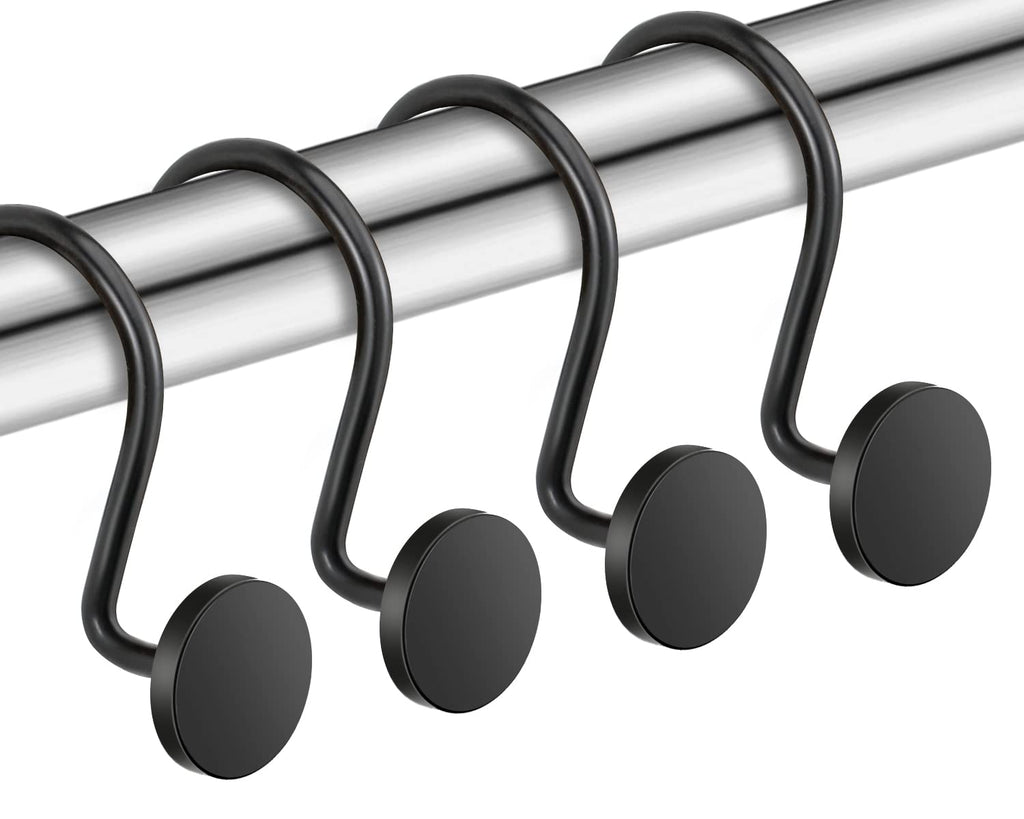 CHICTIE Black Shower Curtain Hooks, 12 Pieces, Metal, Shower Curtain Rings, Modern Decorative Design
