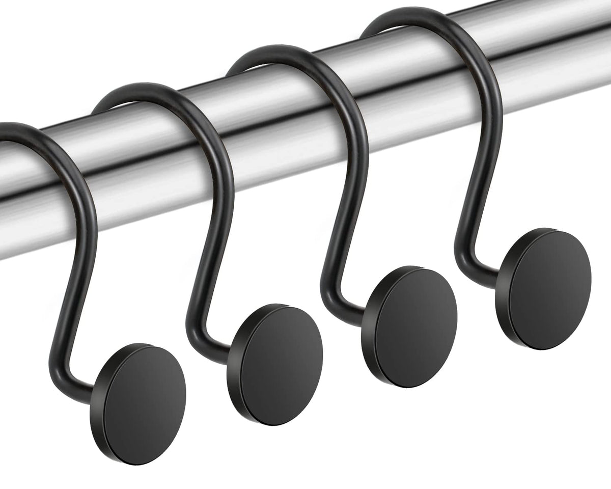 CHICTIE Black Shower Curtain Hooks, 12 Pieces, Metal, Shower Curtain Rings, Modern Decorative Design