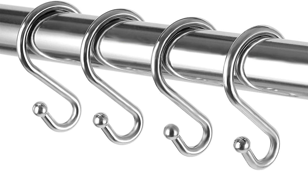 Metal Shower Curtain Hooks，Set of 12 Rings，Rust Resistant S Shaped Hooks Hangers for Shower Curtains, Kitchen Utensils, Clothing, Towels, etc. (Gold)