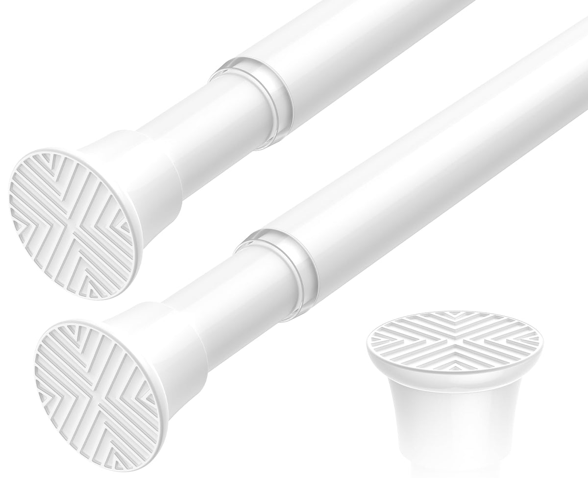 2PCS White tension rod 23-46Inch,Tension Curtain Rods No Drilling