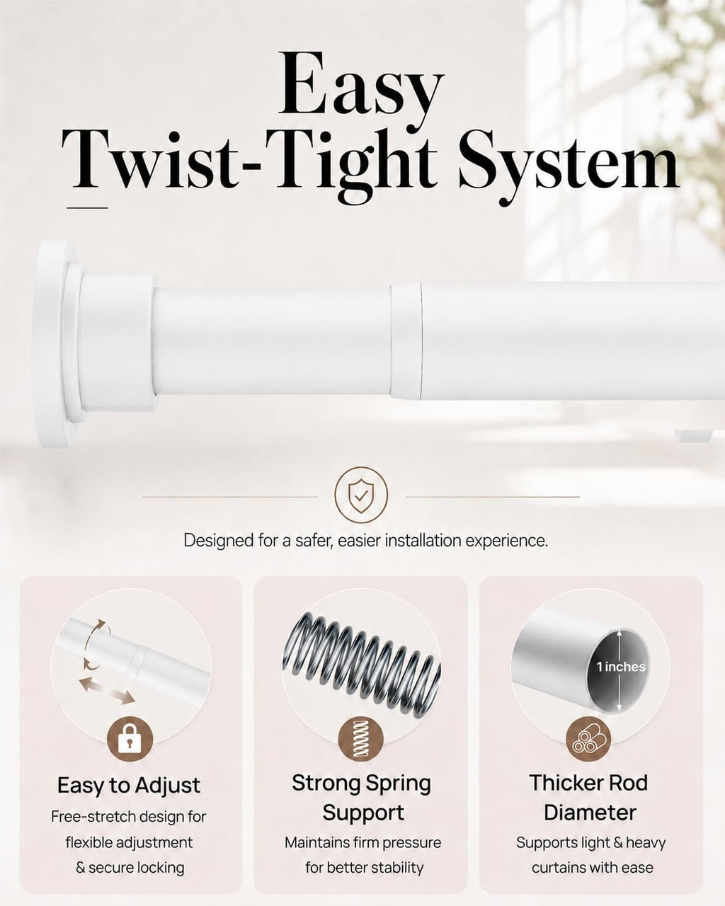 ALLZONE Tension Shower Curtain Rod, 29-84 In, Spring Loaded Curtain Rod