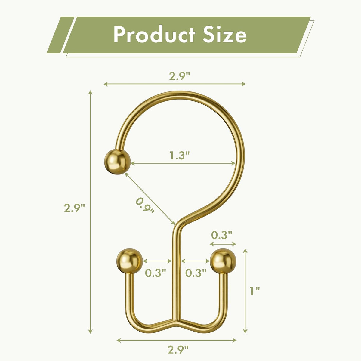 Amazer Gold Shower Curtain Hooks, 12PCS Minimalist Simple Double Shower Curtain Rings, Rust-Resistant Metal Shower Hooks Shower Curtain Hangers, Shower Rings for Bathroom Shower Rods Curtains