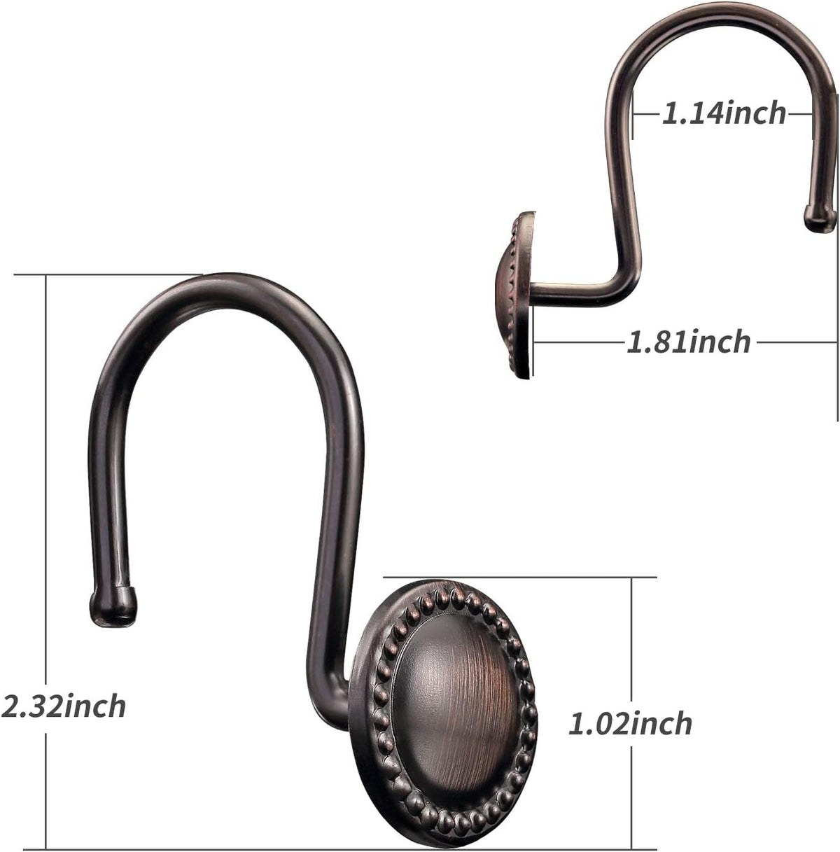 CHICTIE Bronze Shower Curtain Hooks,Oil Rubbed Decorative Shower Rings,Set of 12 Rust Resistant Shower Hooks Hangers for Bathroom Curtains Rods(Oil-Rubbed Bronze)