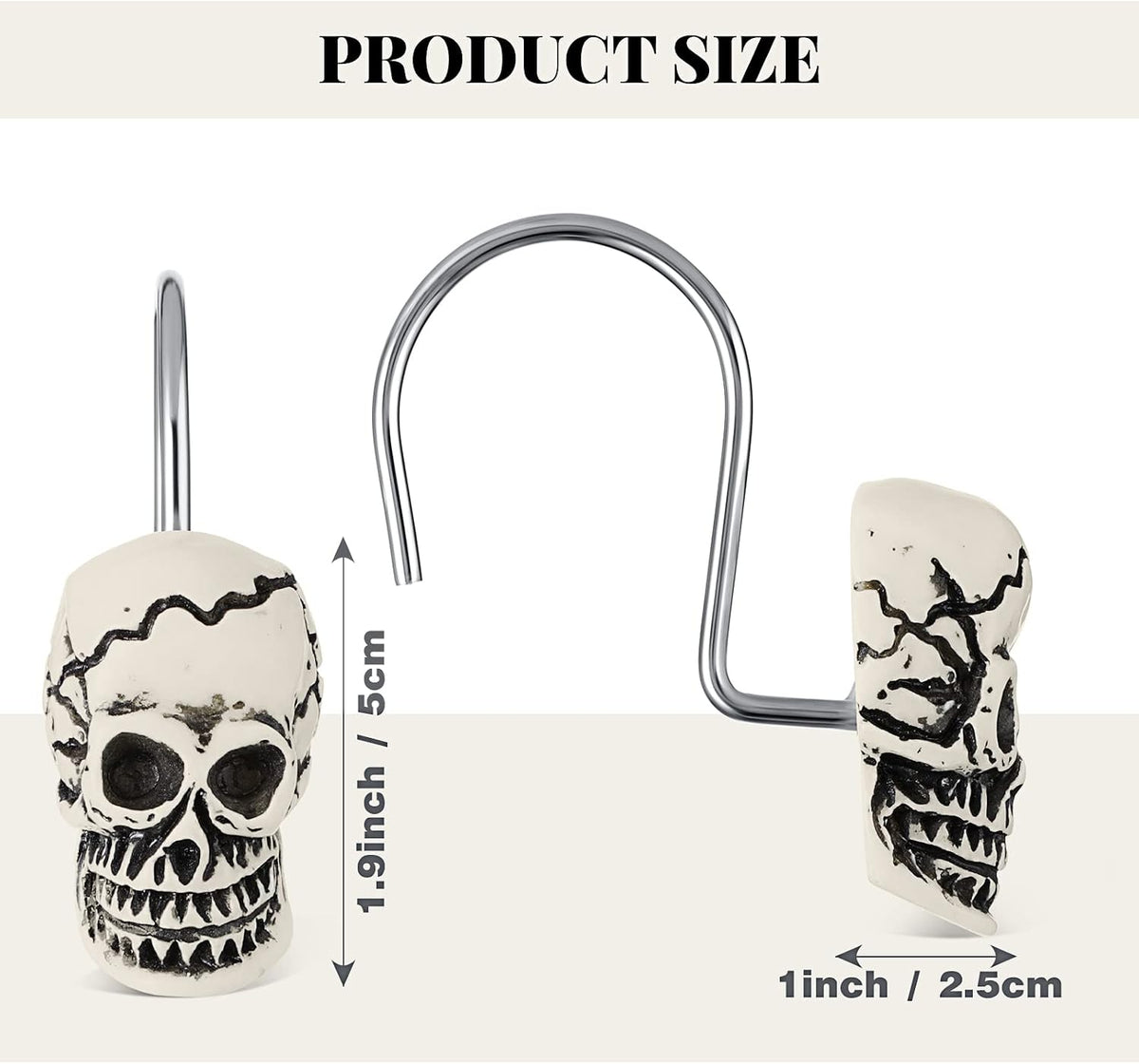 Jetec 12 Pcs Halloween Skull Shower Curtain Hooks, for Bathroom Home Decor