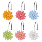 Flower Shower Curtain Hooks, 12 Pack Rustproof Stainless Steel Decorative, Bohemian Floral Bathroom Accessories for Curtain Rod and Shower Rod（White）