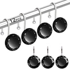 12PCS Shower Curtain Hooks Rings for Bathroom, Stainless Steel Metal Crystal Rhinestones Bling Rust Proof Shower Curtain Rings Hangers for Shower Curtain Decorative, Round Heavy Duty Hooks (Clear)