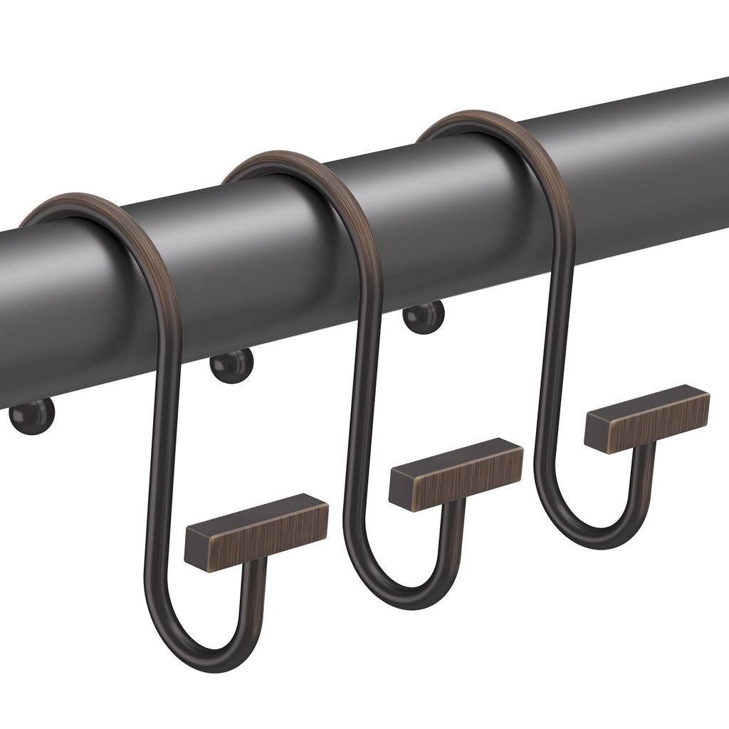 Bathway Shower Curtain Hooks, Black Shower Curtain Rings Rust Proof, 12PCS Shower Hooks for Shower Curtain, T-Bar Design Convenient Elegant Shower Curtain Hangers for Bathroom Kitchen Wardrobe