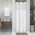 Eachope No Hooks Polyester Textured Shower Curtain with Snap-in Fabric Liner Set, Hotel Luxury Decor Shower Curtains for Bathroom with See Through Top Window, Waterproof & Washable, 71Wx74H, Cream