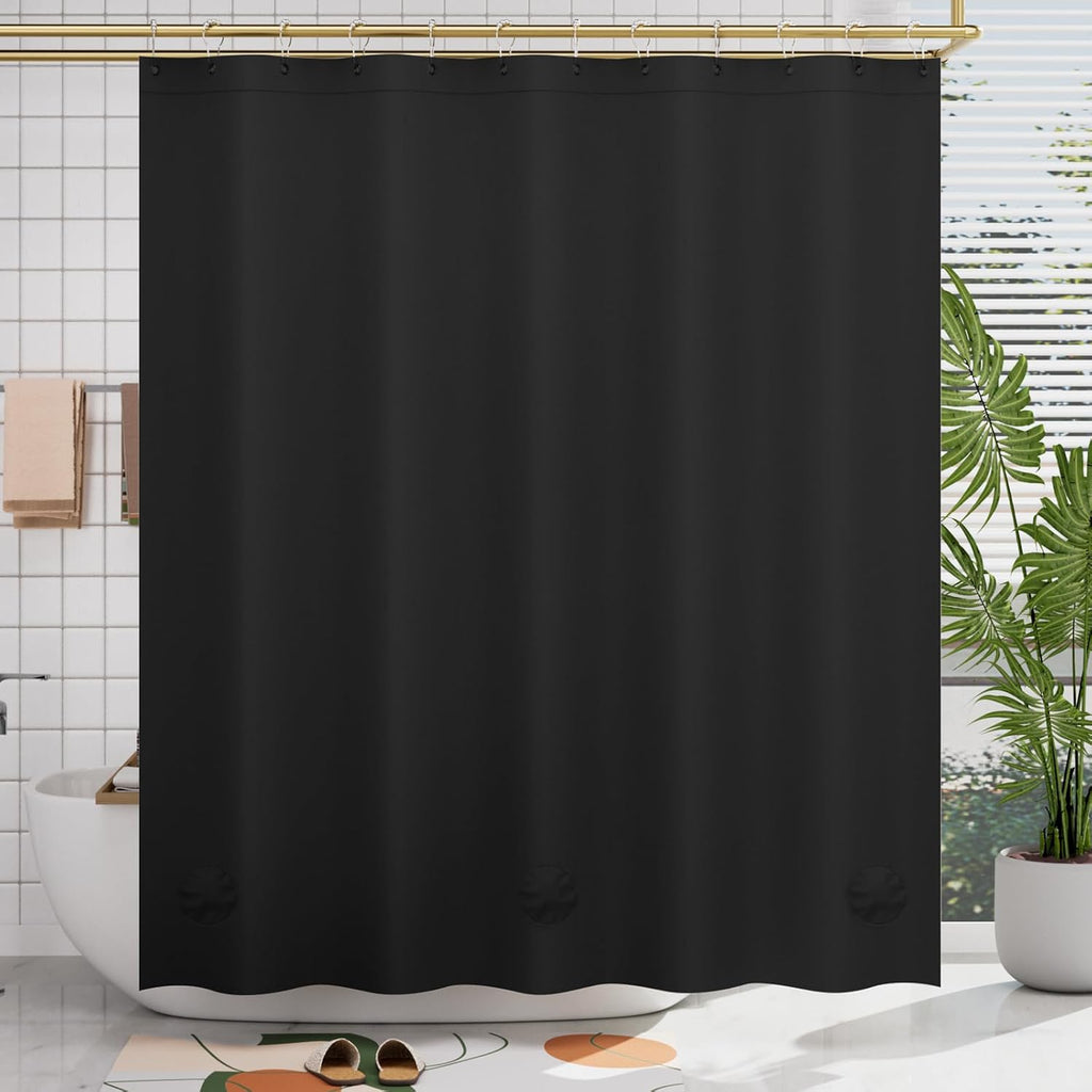 AmazerBath Black Shower Curtain Liner Plastic, Thick PEVA Shower Curtain Black, Dark Shower Liner Heavy Duty 8G, Black Bathroom Curtain Waterproof with 3 Weighted Stones and 12 Grommets, 72x72 Inches