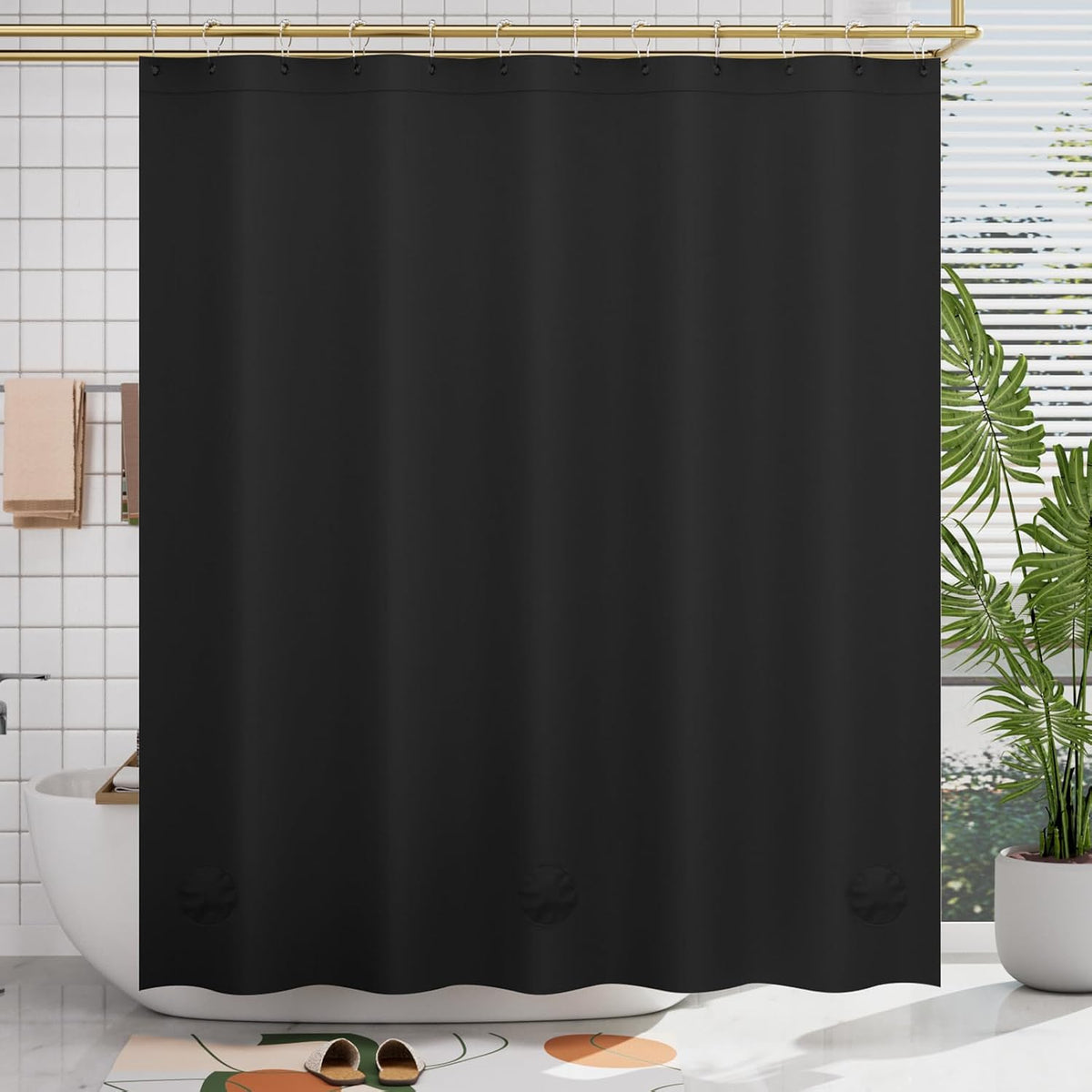 AmazerBath Black Shower Curtain Liner Plastic, Thick PEVA Shower Curtain Black, Dark Shower Liner Heavy Duty 8G, Black Bathroom Curtain Waterproof with 3 Weighted Stones and 12 Grommets, 72x72 Inches