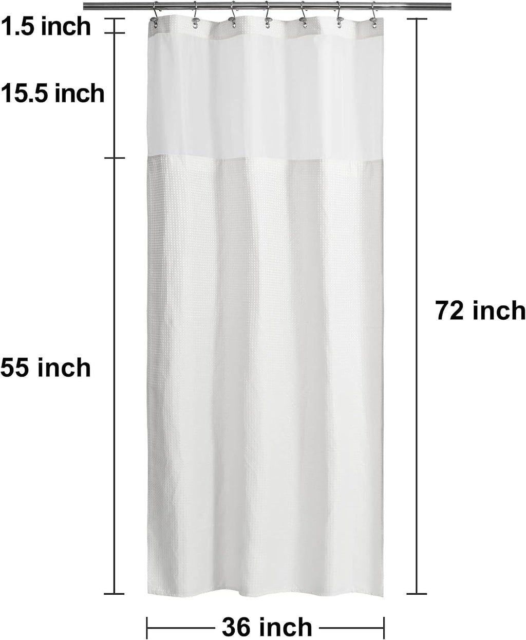 N&Y HOME Stall Waffle Weave Shower Curtain with Snap-in Liner White 36x72