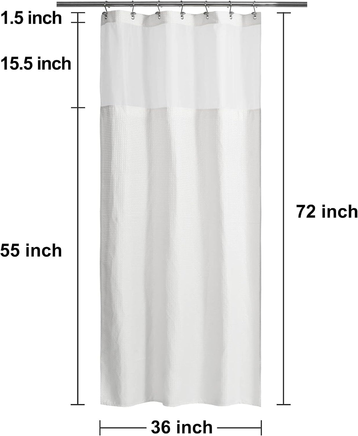 N&Y HOME Stall Waffle Weave Shower Curtain with Snap-in Liner White 36x72