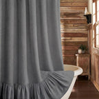 Farmhouse Shower Curtain Ruffle Linen Cream-Brown Stripe 72"W x 84"L