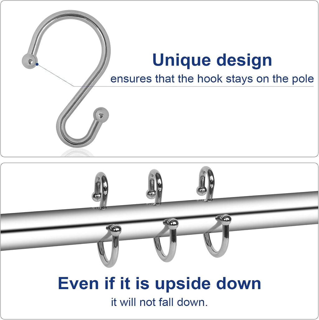 Gidse Metal Shower Curtain Hooks, Set of 12, Rust Proof Shower Curtain Hooks Rings, Durable S Shaped Hooks Hangers for Shower Curtains, Kitchen Utensils, Clothes, Towels (Chrome)