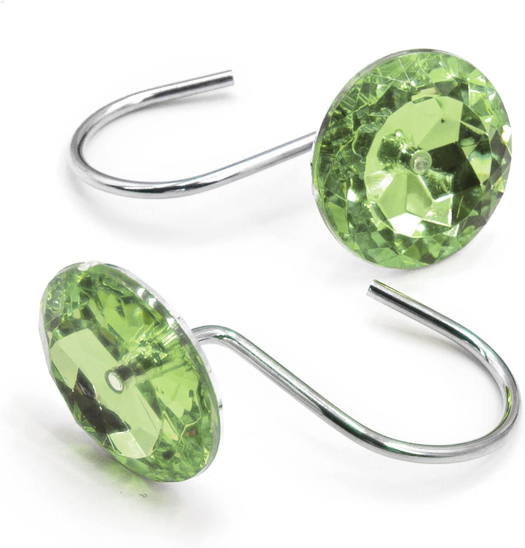 Crystal Diamond Round Shower Curtain Hooks Rings for Bathroom,Sage,12PCS