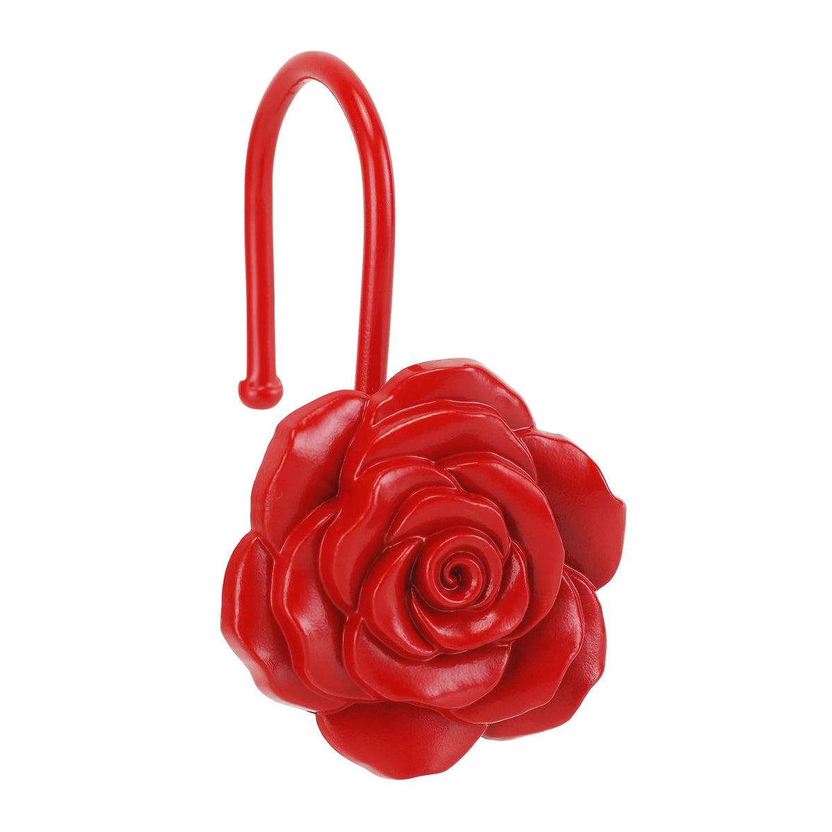 Metal Rose Shower Curtain Hooks, Rust-Resistant Hooks for Shower Curtain Rods, Set of 12, Beautiful Floral Rose Design Bathroom Decoration Hooks (Gold)