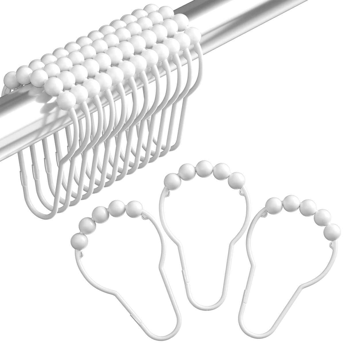 Amazer Decorative Shower Curtain Hooks, Shower Curtain Hooks Rust Proof Stainless Steel Shower Curtain Hooks, Shower Hooks for Shower Curtain Bathroom 12PCS, Matte Nickel