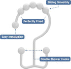 Titanker Shower Curtain Hooks Rings, Rust Resistant Metal Double Glide Shower Hooks for Bathroom Shower Rods Curtains, Set of 12 Hooks - White