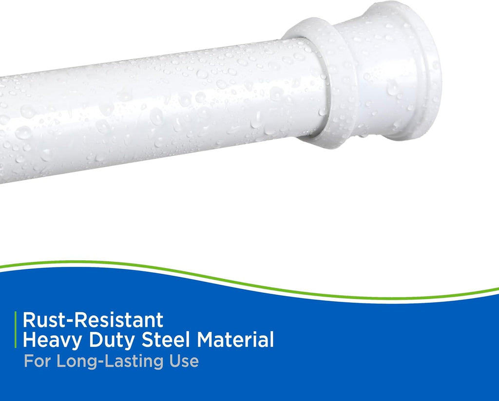 Kenney KN609C/10 Twist & Fit No Tools Camlock Tension Easy Install Shower Curtain Rod with Non-Slip, Non-Scratch Ends, 42-72" Adjustable Length, White, 1" Diameter Rust Resistant Steel Tube