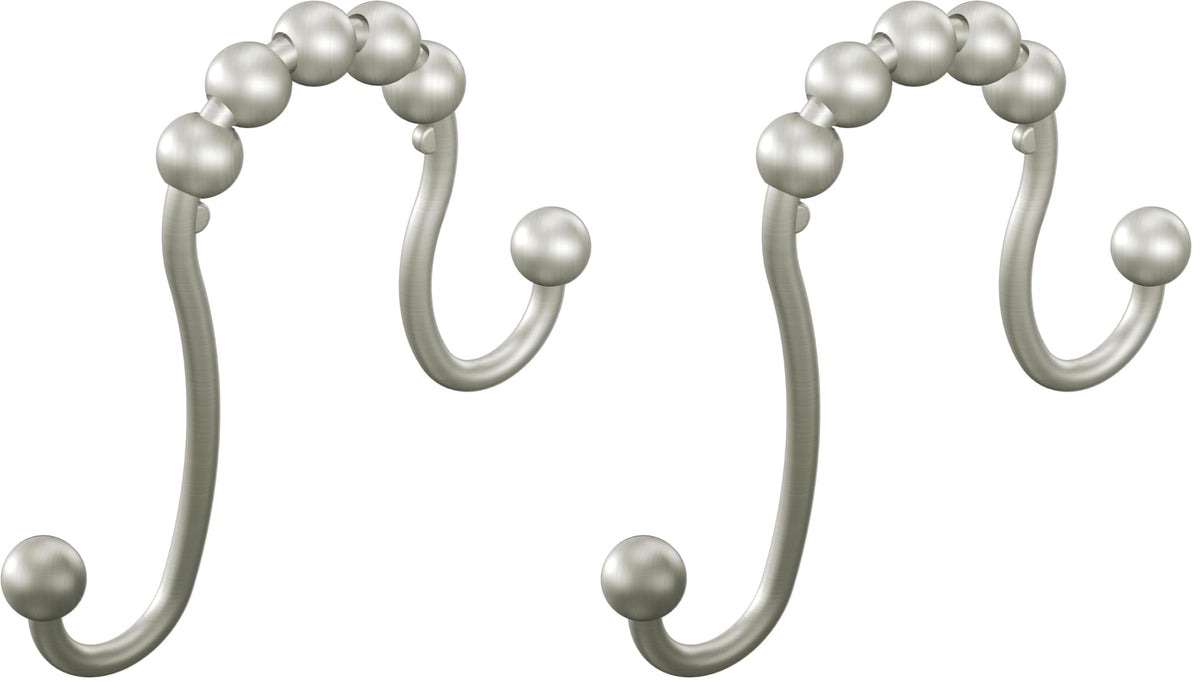 Moen Brushed Nickel Shower Curtain Rings with Double Hooks for Bathroom Shower Rod, (Pack of 12), SR2201BN