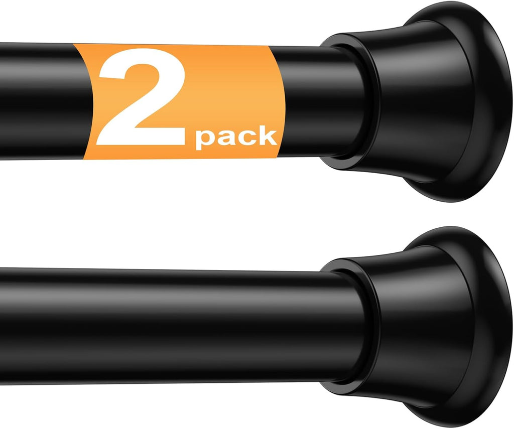 2Pack Tension Curtain Rod 30 to 62Inch, Black Spring Tension Rod Adjustable Shower Curtain Rods No Drilling Expandable Spring Curtain Rods for Windows,Doorway,Bathroom,Closet,7/8" Diameter