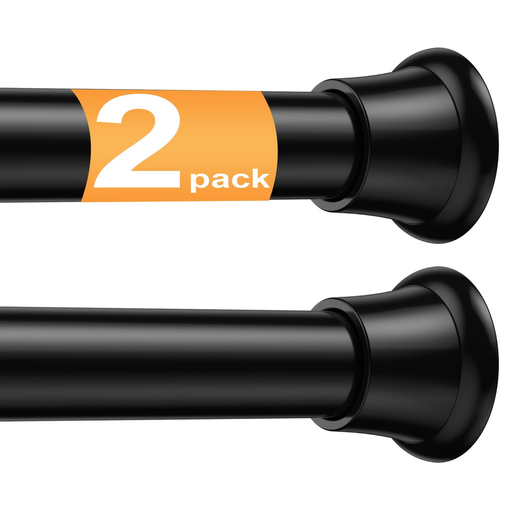 2Pack Tension Curtain Rod 30 to 62Inch, Black Spring Tension Rod Adjustable Shower Curtain Rods No Drilling Expandable Spring Curtain Rods for Windows,Doorway,Bathroom,Closet,7/8" Diameter