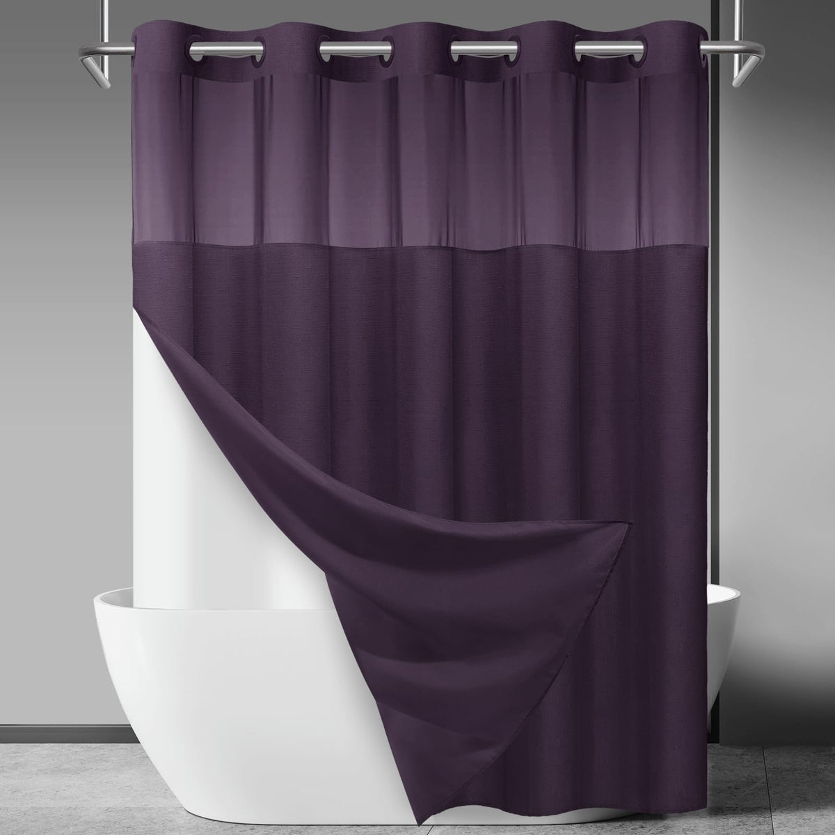 SORTTO Ringless Slub Shower Curtain with Snap in Liner, 71x74, Black
