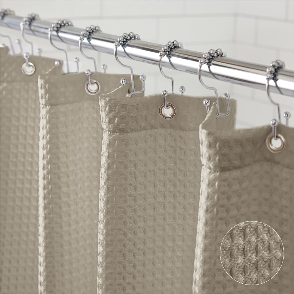 GORILLA GRIP White Waffle Style Textured Fabric Shower Curtain, 72x72