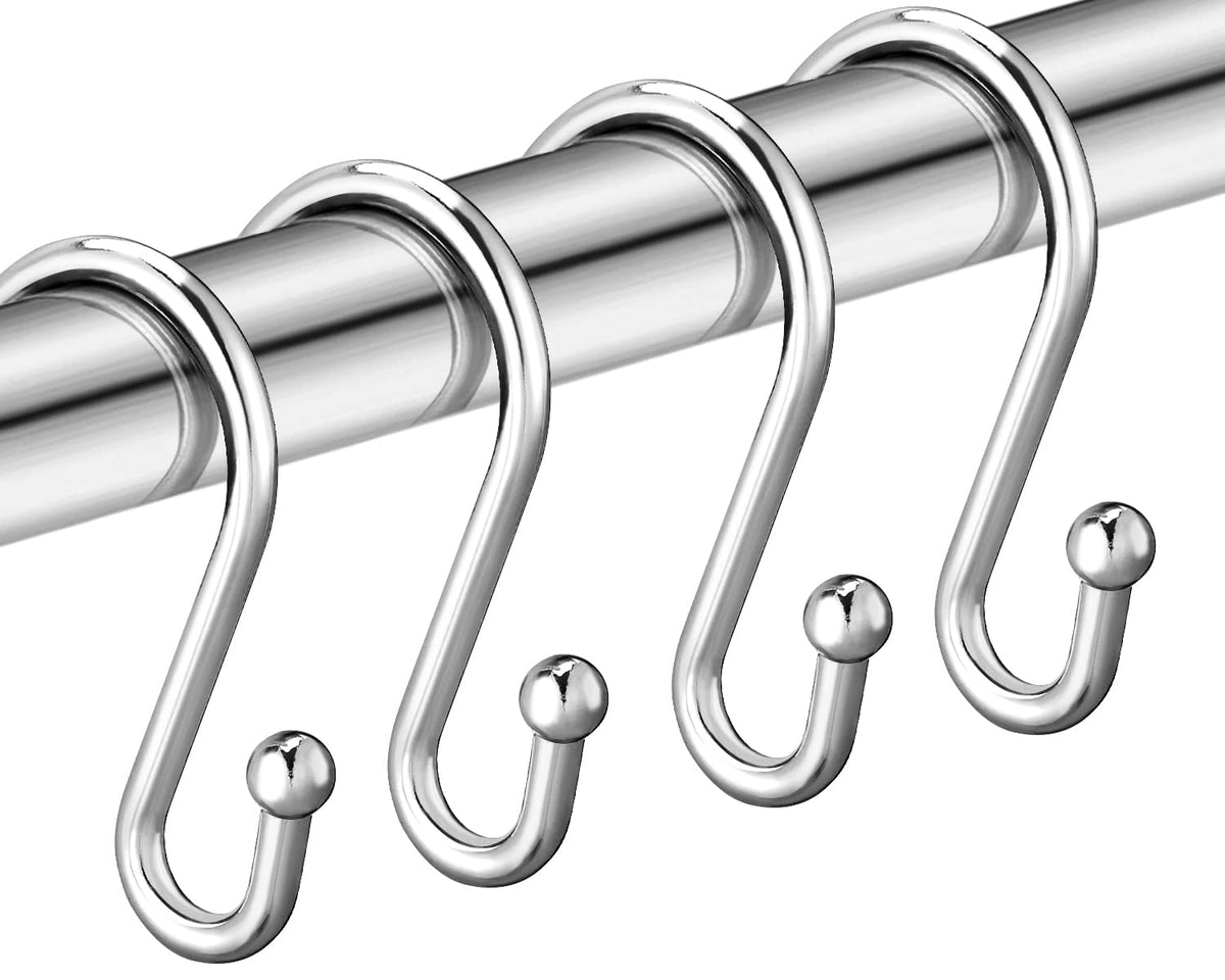 Gold Shower Curtain Rings Hooks, Set of 12 CHICTIE Decorative Shower Curtain Hooks, Premium Metal Rust Resistant S Shaped Hooks Hangers for Bathroom Curtains,Clothing, Towels, etc