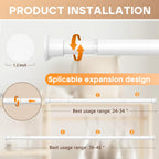 2PCS White tension rod 23-46Inch,Tension Curtain Rods No Drilling