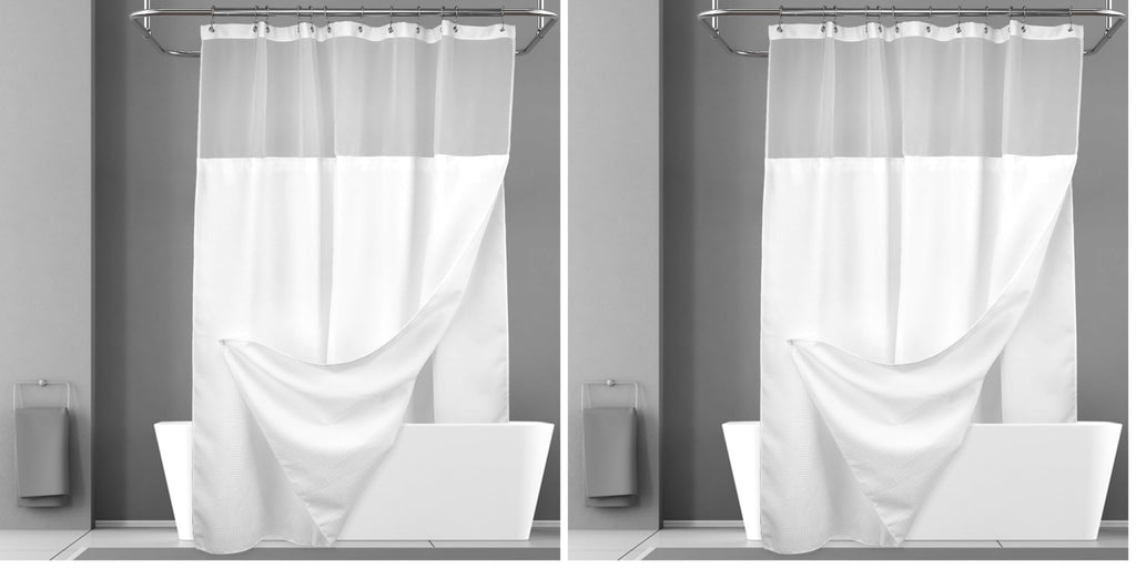 N&Y HOME Stall Waffle Weave Shower Curtain with Snap-in Liner White 36x72