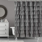 White Ruffle Shower Curtain for Bathroom,72 x 72 Inches, Farmhouse Style