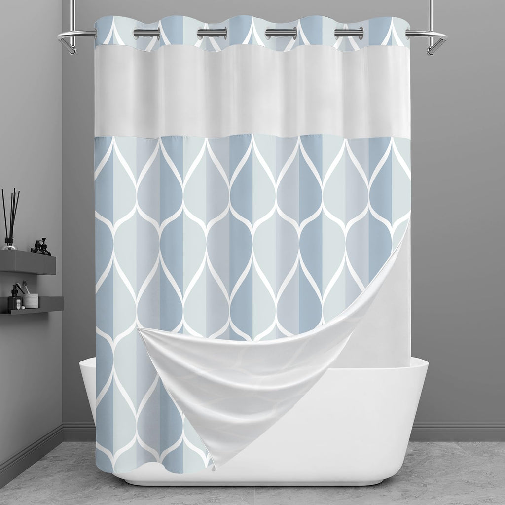 Yiatn Gray Ringless Shower Curtain with Snap-in Liner, 71 x 74 Inch
