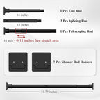 UIOSANRT Matte Black Shower Curtain Rod 31-79 inches with Holders, Stainless Steel Shower Rod & Tension Rod, Adjustable Tension Shower Curtain Rod for Bathroom, Windows, Closet
