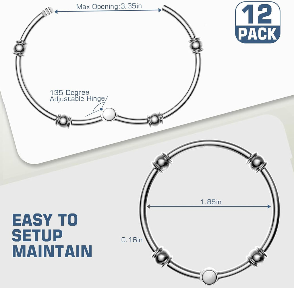 Shower Curtain Rings, Rust-Resistant Metal Curtain Hooks for Bathroom, Glide Smoothly on Curtain Rod, Loose Leaf Rings Set of 12, Zinc Alloy Nickel