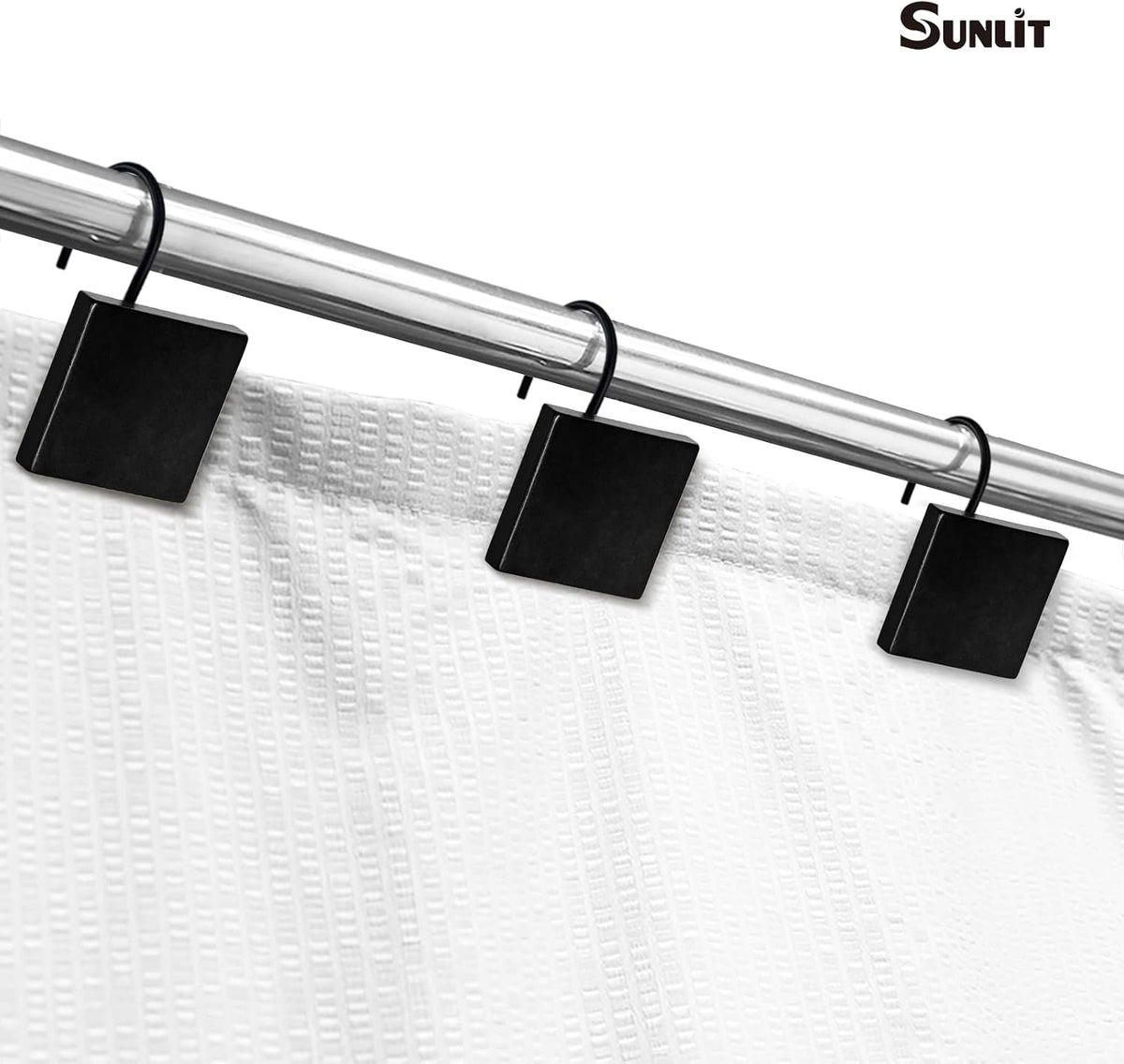 Square Shower Curtain Hooks, Decorative Bathroom Curtain Rings, Black