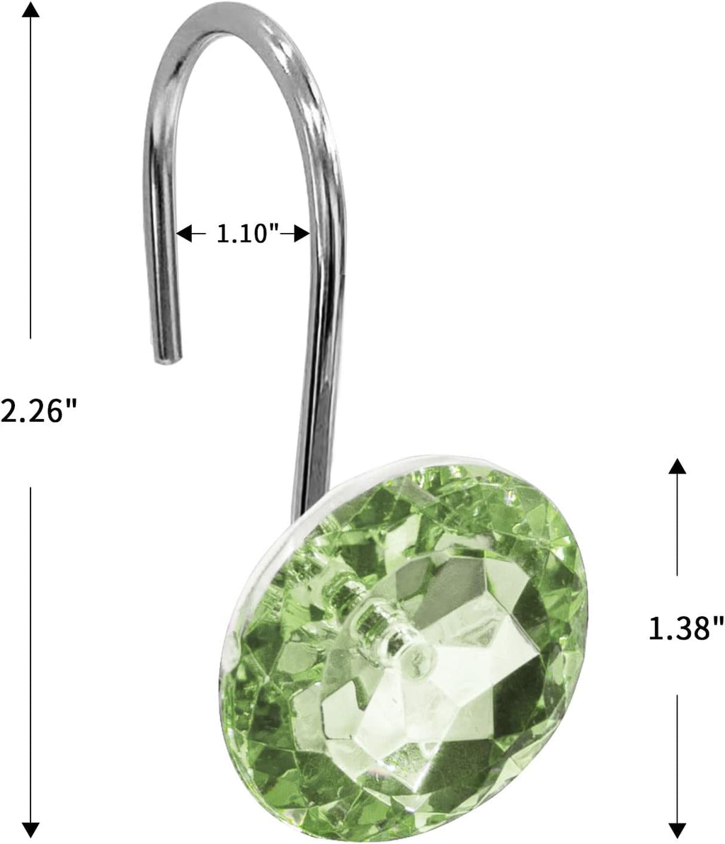 Crystal Diamond Round Shower Curtain Hooks Rings for Bathroom,Sage,12PCS