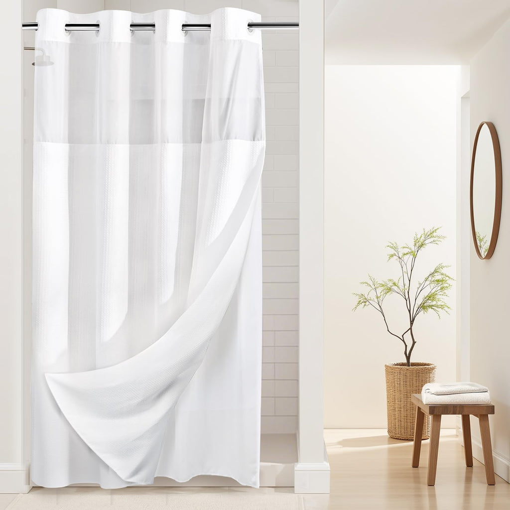 River Dream Heavyweight Waffle No Hook Shower Curtain with Liner,Gray,71x74