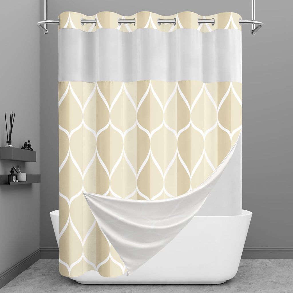 Yiatn Gray Ringless Shower Curtain with Snap-in Liner, 71 x 74 Inch