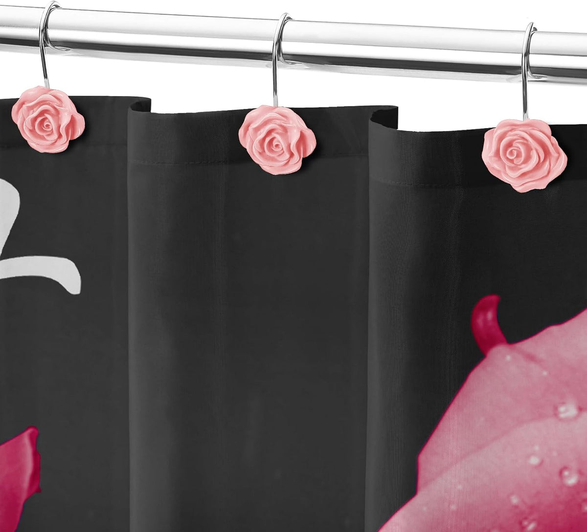 Cute Rose Floral Shower Curtain Hooks Rings for Bathroom,Pink 12PCS