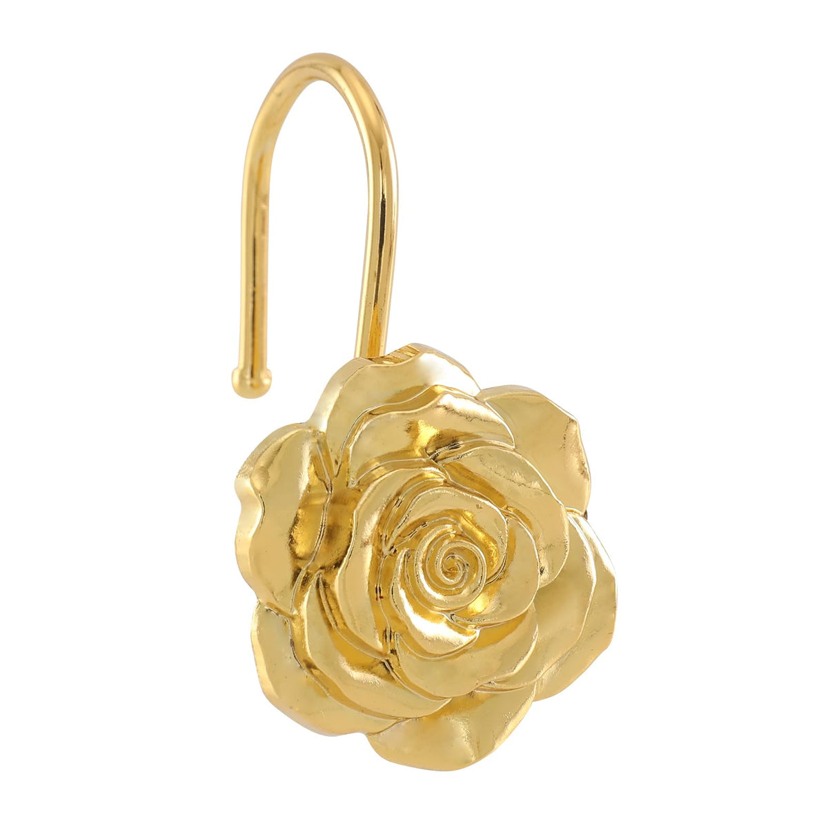 Metal Rose Shower Curtain Hooks, Rust-Resistant Hooks for Shower Curtain Rods, Set of 12, Beautiful Floral Rose Design Bathroom Decoration Hooks (Gold)