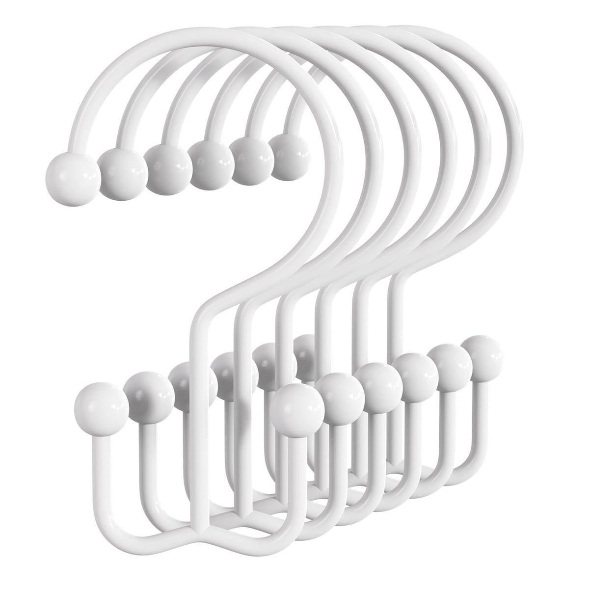 Bathway Shower Curtain Hooks Matte Black Shower Curtain Rings, 12 Pcs Double Hook Shower Curtain Hooks Rings Shower Curtain Hangers Rust Proof, Metal Shower Hooks for Bathroom Shower Curtain Rod