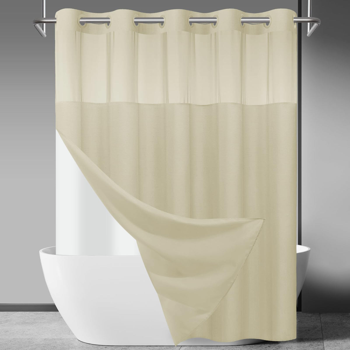 SORTTO Ringless Slub Shower Curtain with Snap in Liner, 71x74, Black
